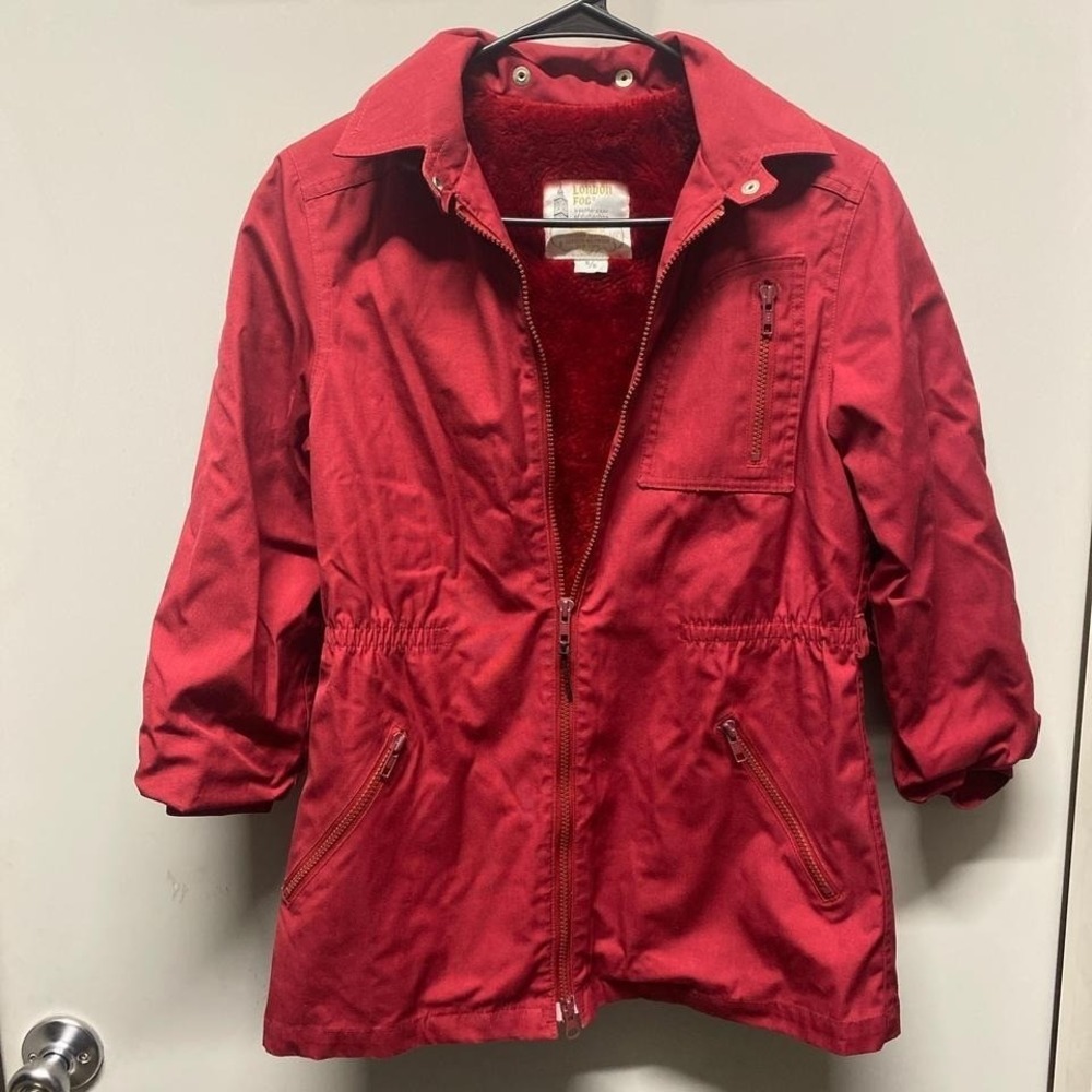London Fog Utility Jacket Womens Vintage Faux Fur Lined Red 5/6‎ Excellent
